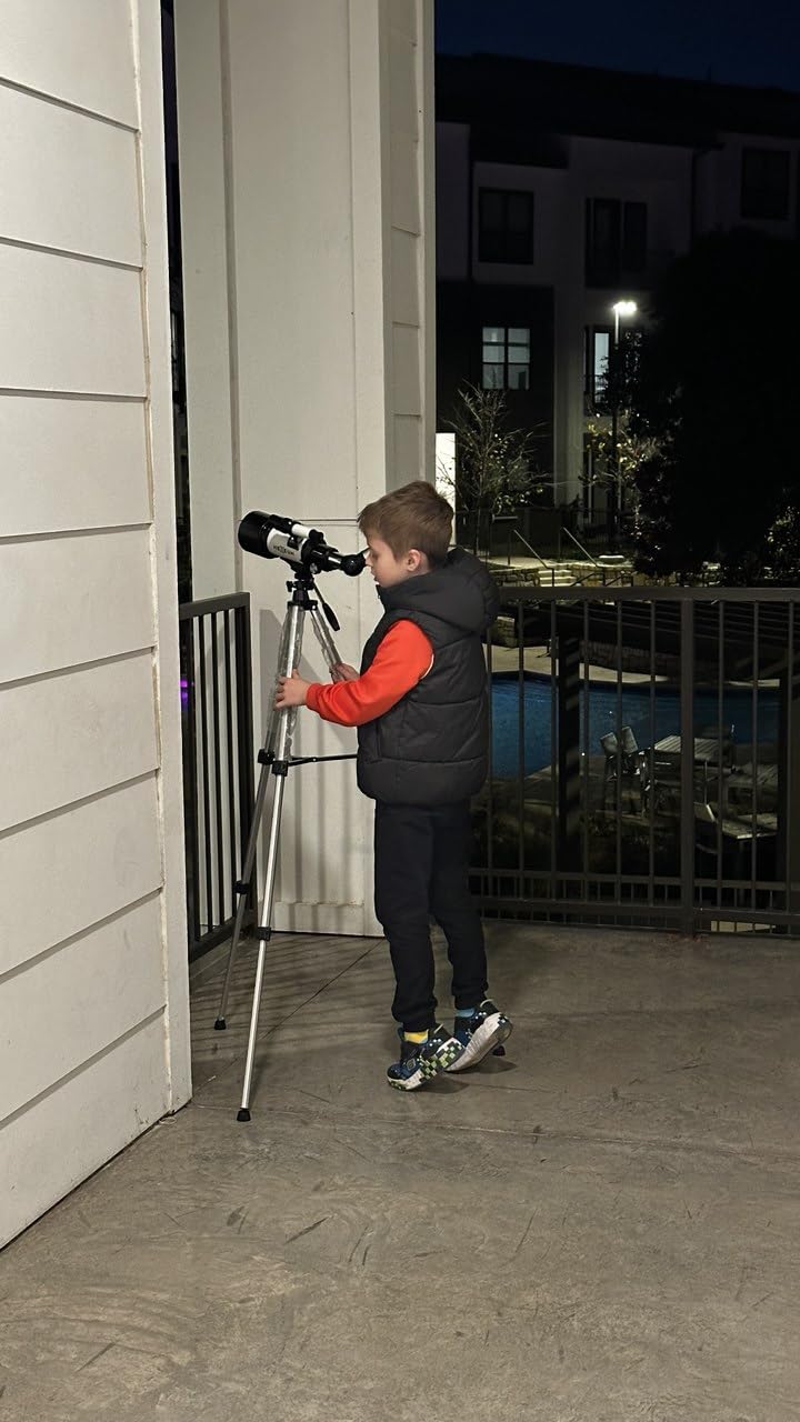 Telescope 70mm Aperture 500mm - for Kids & Adults Astronomical Refracting Telescopes AZ Mount Fully Multi-Coated Optics, with Diagonal Mirror Phone Adapter, Carrying Bag, Wireless Remote Black - Customer Photo 3
