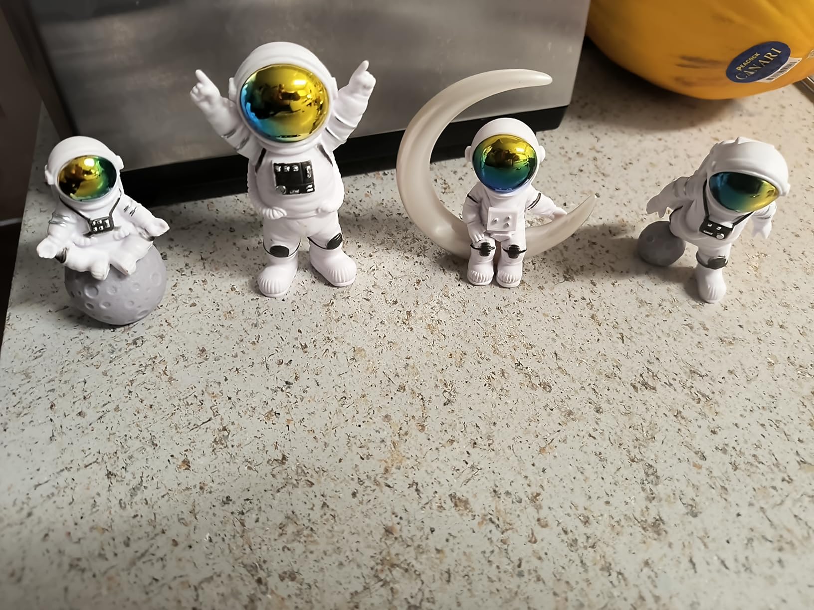 Blue White Astronaut Statues Set of 4, Spaceman Sculpture Figurines Outer Space Theme Decor for Nursery Room Cake Topper - Customer Photo 1