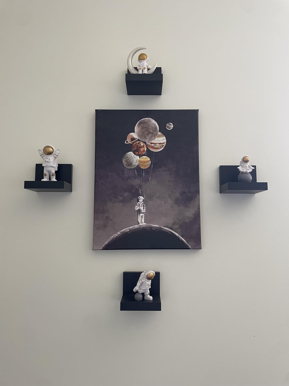 Blue White Astronaut Statues Set of 4, Spaceman Sculpture Figurines Outer Space Theme Decor for Nursery Room Cake Topper - Customer Photo 2