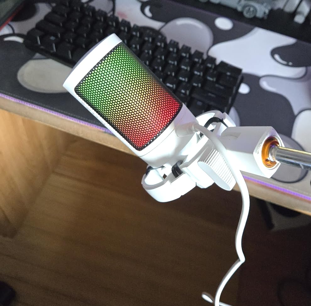 FIFINE Streaming Gaming USB Microphone Kit, PC Condenser RGB Mic Compatible with PS4/PS5, Plug and Play for Music Recording, Online Game, Discord, Twitch, with Pop Filter, Shock Mount-A6T White - Customer Photo 1