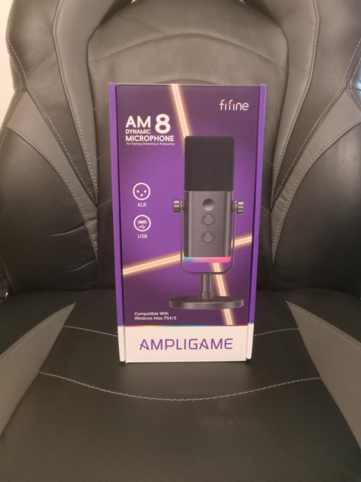 FIFINE USB/XLR Dynamic Microphone for Podcast Recording, PC Computer Gaming Streaming Mic with RGB Light, Mute Button, Headphones Jack, Desktop Stand, Vocal Mic for Singing YouTube-AmpliGame AM8 - Customer Photo 1