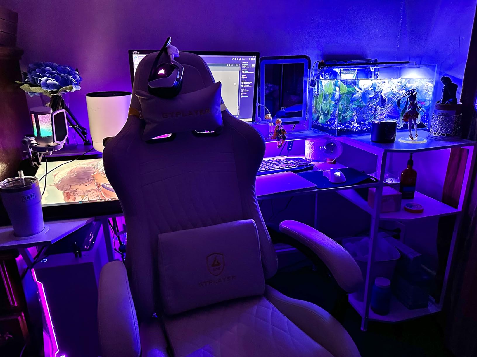 SEDETA Gaming Desk 70.8'' with LED Lights and Storage Shelves, Computer Desk with Monitor Stand, Power Outlets and Cup Holder, Large PC Gamer Desk, Gaming Table for Bedroom, Living Room, Black - Customer Photo 1