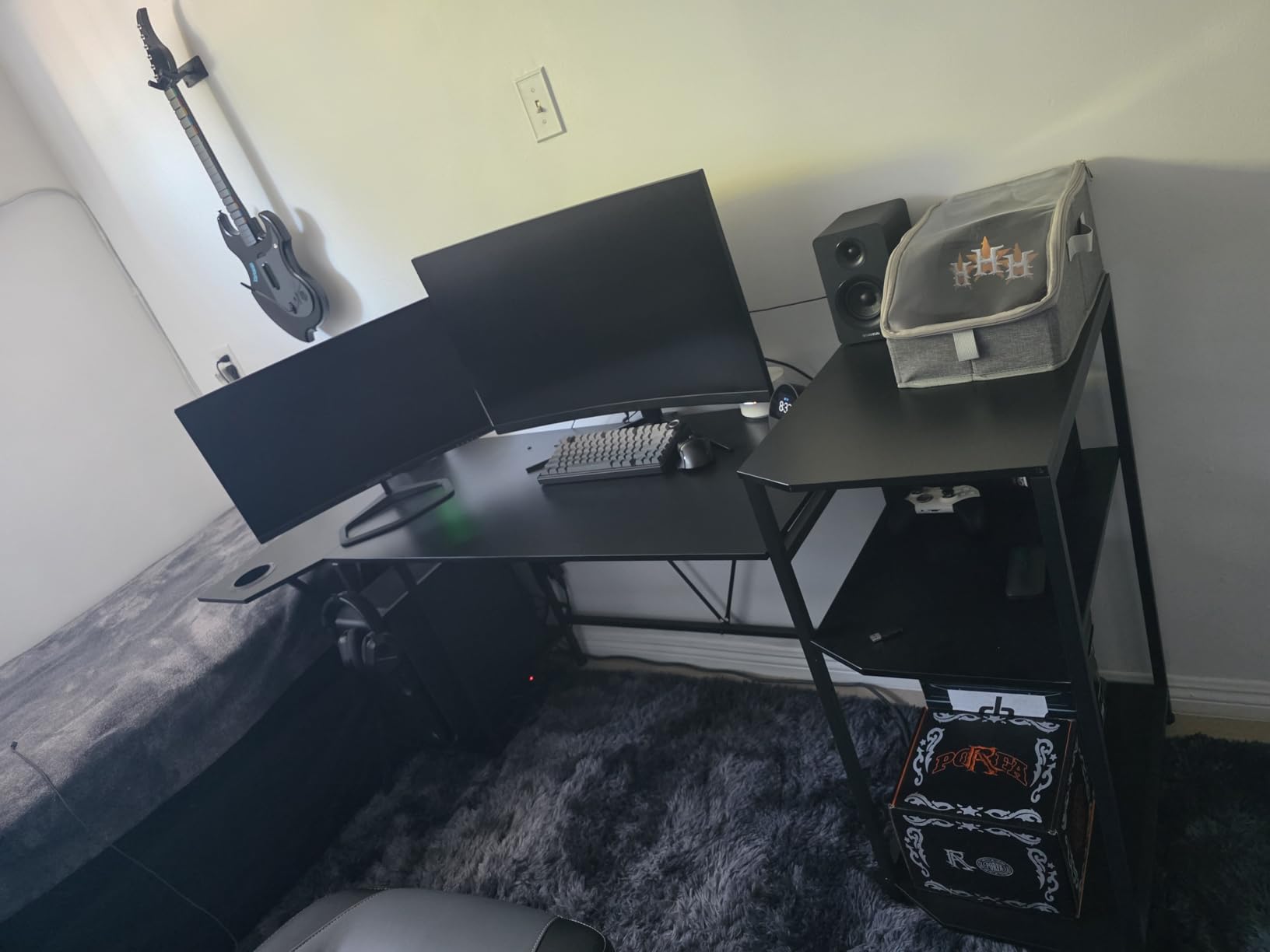 SEDETA Gaming Desk 70.8'' with LED Lights and Storage Shelves, Computer Desk with Monitor Stand, Power Outlets and Cup Holder, Large PC Gamer Desk, Gaming Table for Bedroom, Living Room, Black - Customer Photo 2