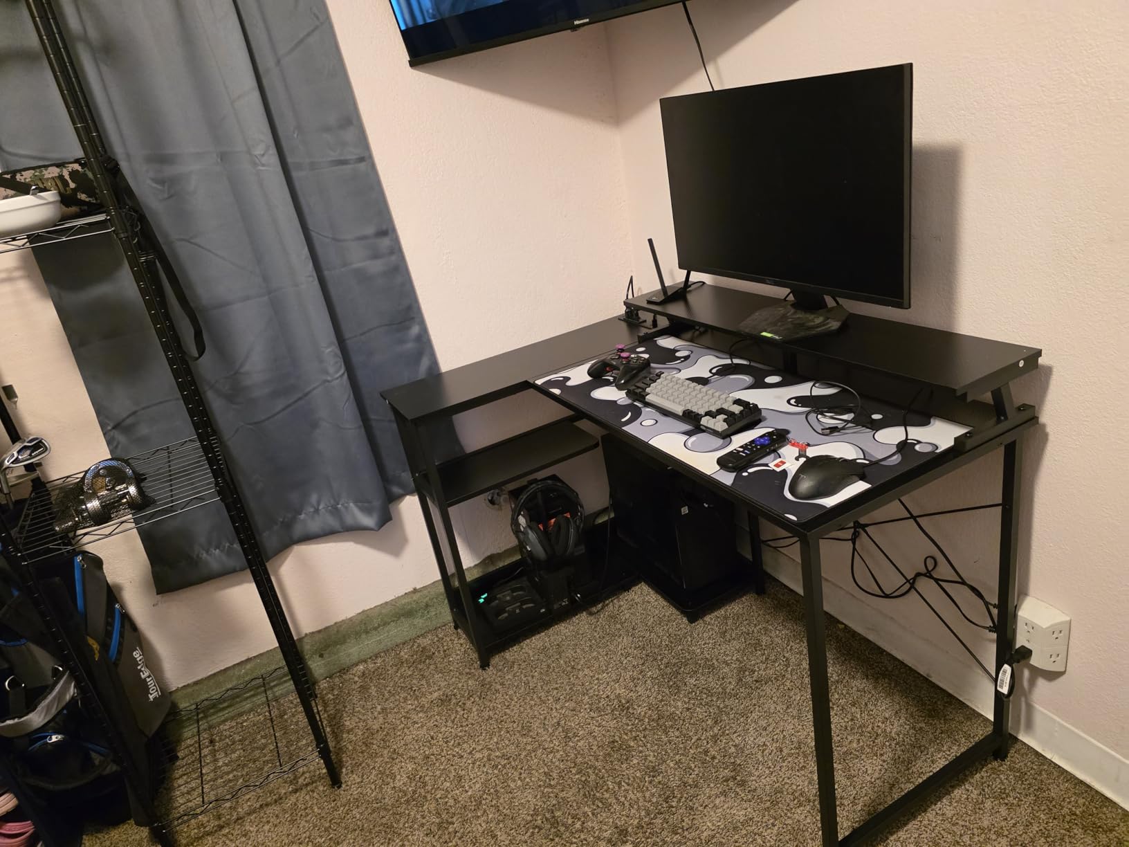 ODK 48 Inch Gaming Desk with USB Charging Ports and LED Lights, Reversible L Shaped Computer Desk with Storage Shelves & Monitor Stand, Corner Gamer Desk Table with Power Outlets, Black - Customer Photo 1