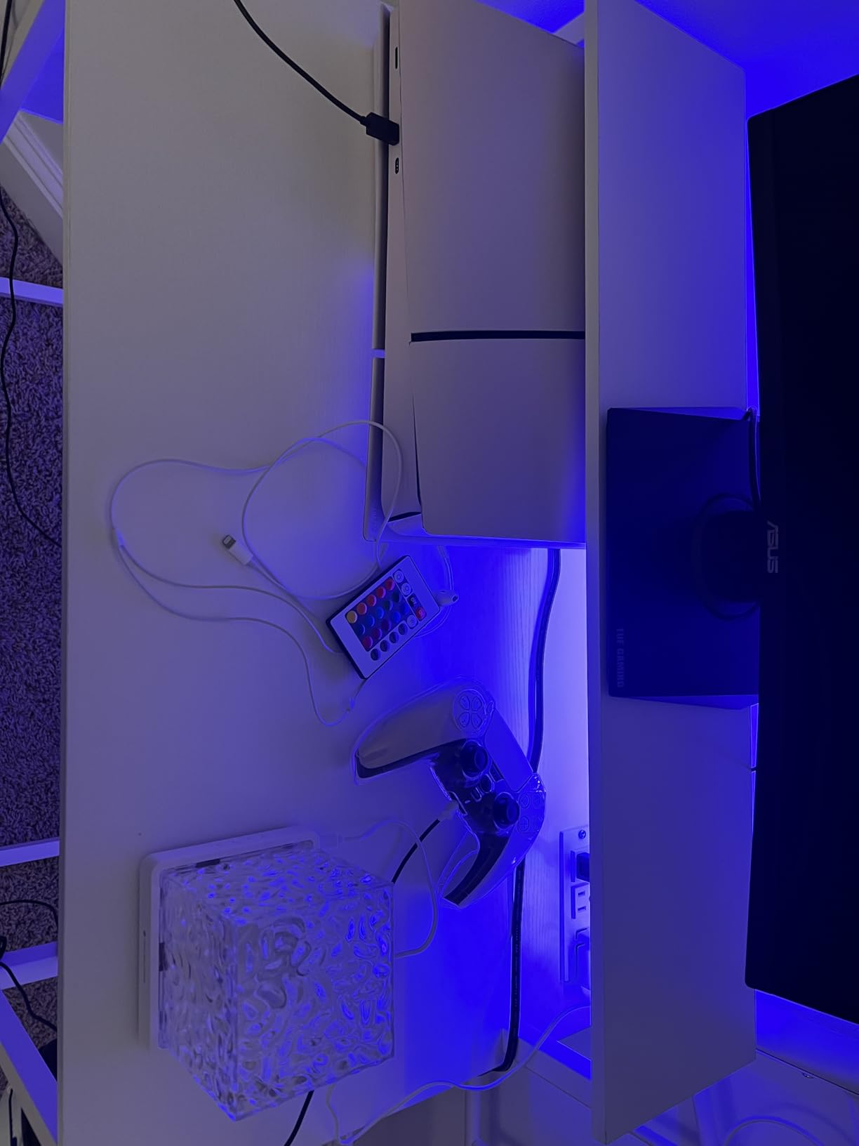 Lufeiya Black Gaming Desk with LED Lights and Power Outlets, 40 Inch Teen Writing Study Table Home Office Desks with Monitor Stand, Computer Desk with Charging Station USB Port, Black - Customer Photo 1