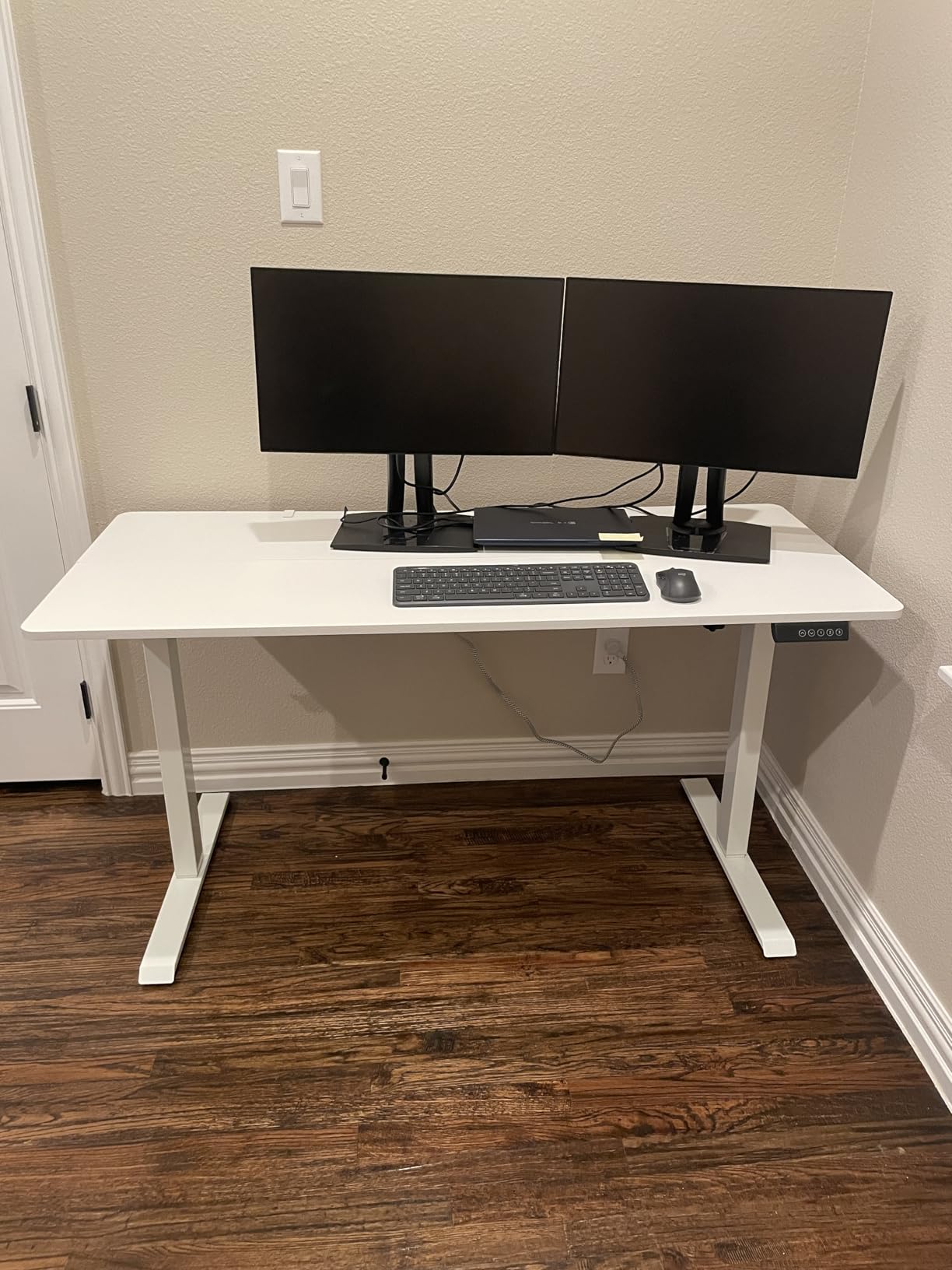 Veken 55 Inch Large Electric Standing Desk, Heights Adjustable,Sit to Stand Up, Work Home Office Computer Table for Study, Walking Pad, Writing, and Games, Wooden Desktop Desks, Black - Customer Photo 2