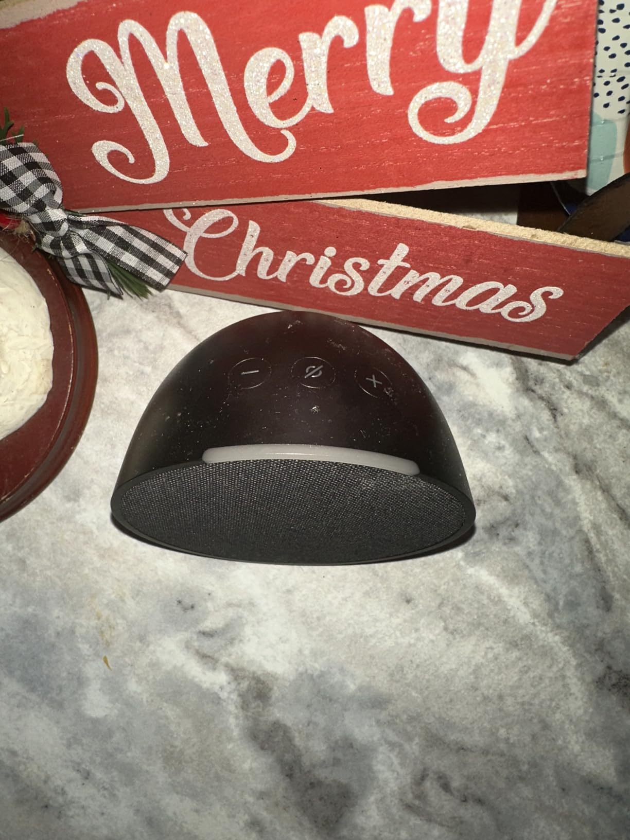 Amazon Echo Pop (newest model), Our smallest speaker with Alexa+ Early Access, Fits in any room, Charcoal - Customer Photo 1