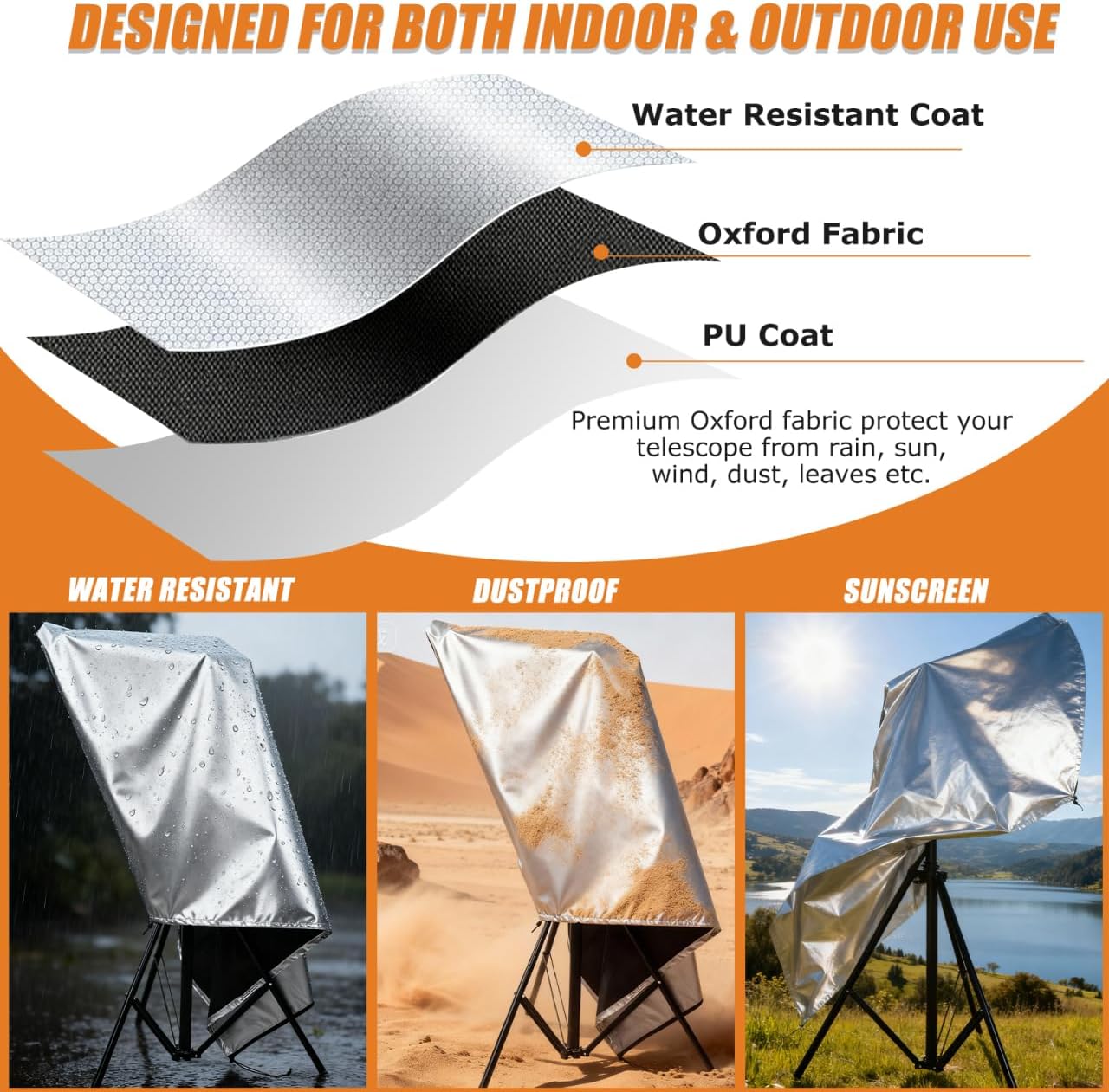 Milisten Telescope Cover Waterproof Outdoor Sun Protective Astronomical Telescope Dust Cover with Adjustable Drawstring for Outside or Indoor Use Silver, 59x34Inch/150x85CM customer photo 2