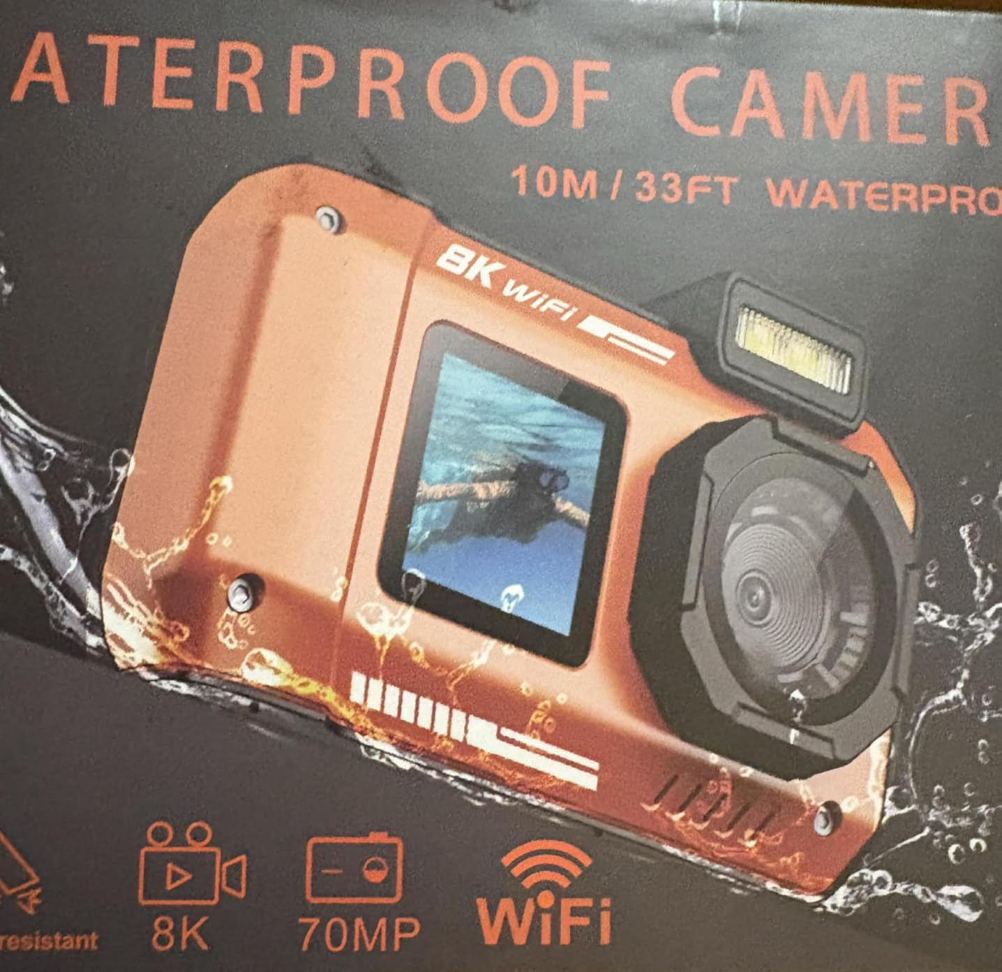 8K Underwater Camera, WiFi 33FT 70MP Waterproof Camera for Snorkeling with 64GB Card, Rugged Dustproof Shockproof Dual-Screen Selfie 2500mAh Battery, Autofocus Point-and-Shoot Digital Camera customer photo 1